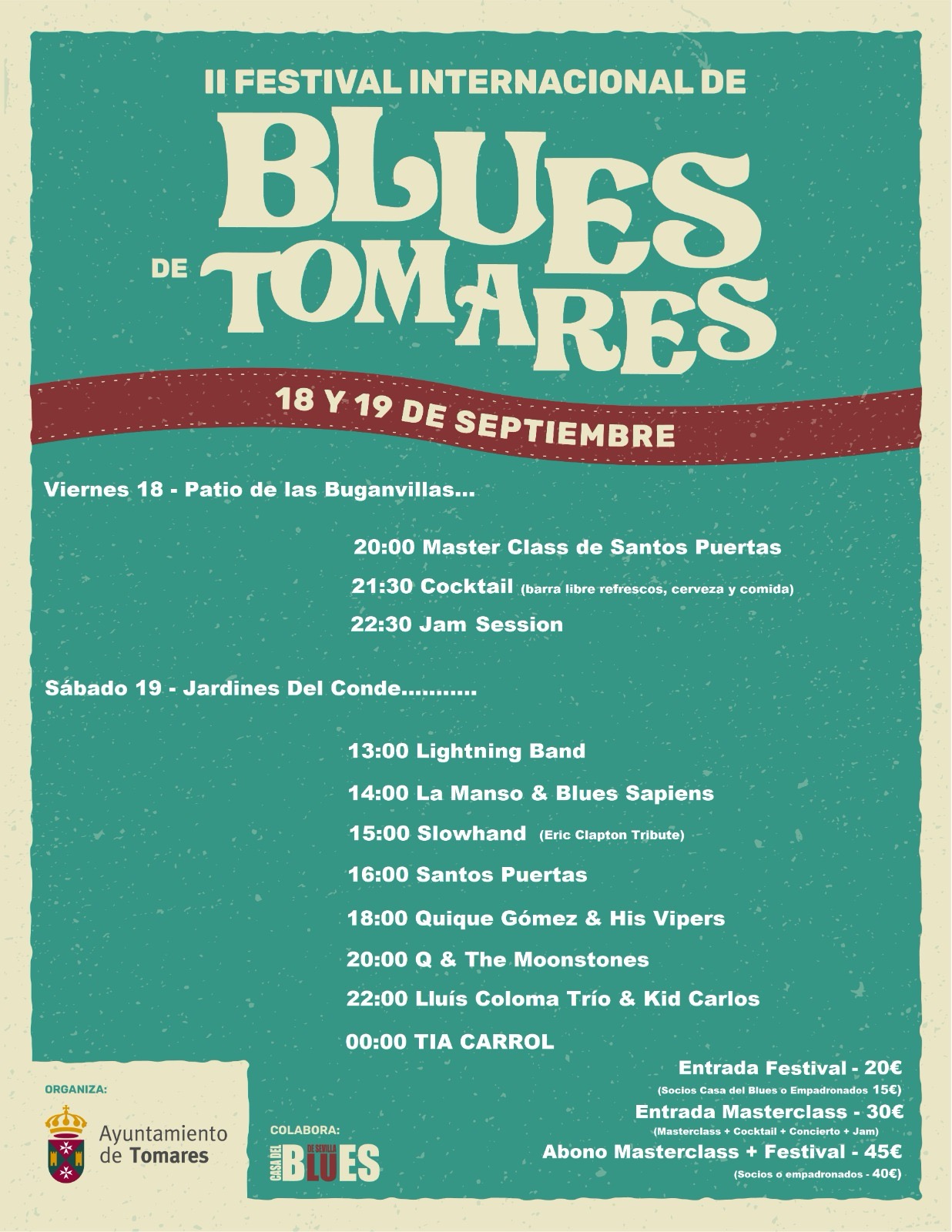 Cartel horarios II Festival Internacional de Blues de Tomares